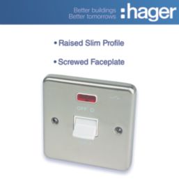 Hager Sollysta WRDP50NBSW 50A 1-Gang 2P+E Control Switch Brushed Steel with LED with White Inserts