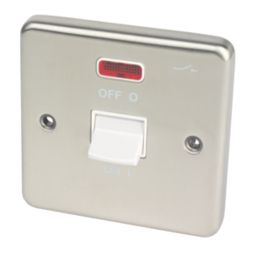 Hager Sollysta WRDP50NBSW 50A 1-Gang 2P+E Control Switch Brushed Steel with LED with White Inserts