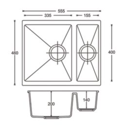 Carysil EN50REV-WH 1.5 Bowl Granite Composite Kitchen Sink White Reversible 555mm x 218mm
