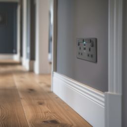 British General Evolve 13A 2-Gang SP Switched Double Socket With WiFi Extender + 2.1A 10.5W 1-Outlet Type A USB Charger Matt Black with Black Inserts