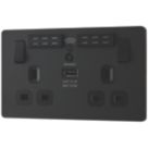 British General Evolve 13A 2-Gang SP Switched Double Socket With WiFi Extender + 2.1A 10.5W 1-Outlet Type A USB Charger Matt Black with Black Inserts