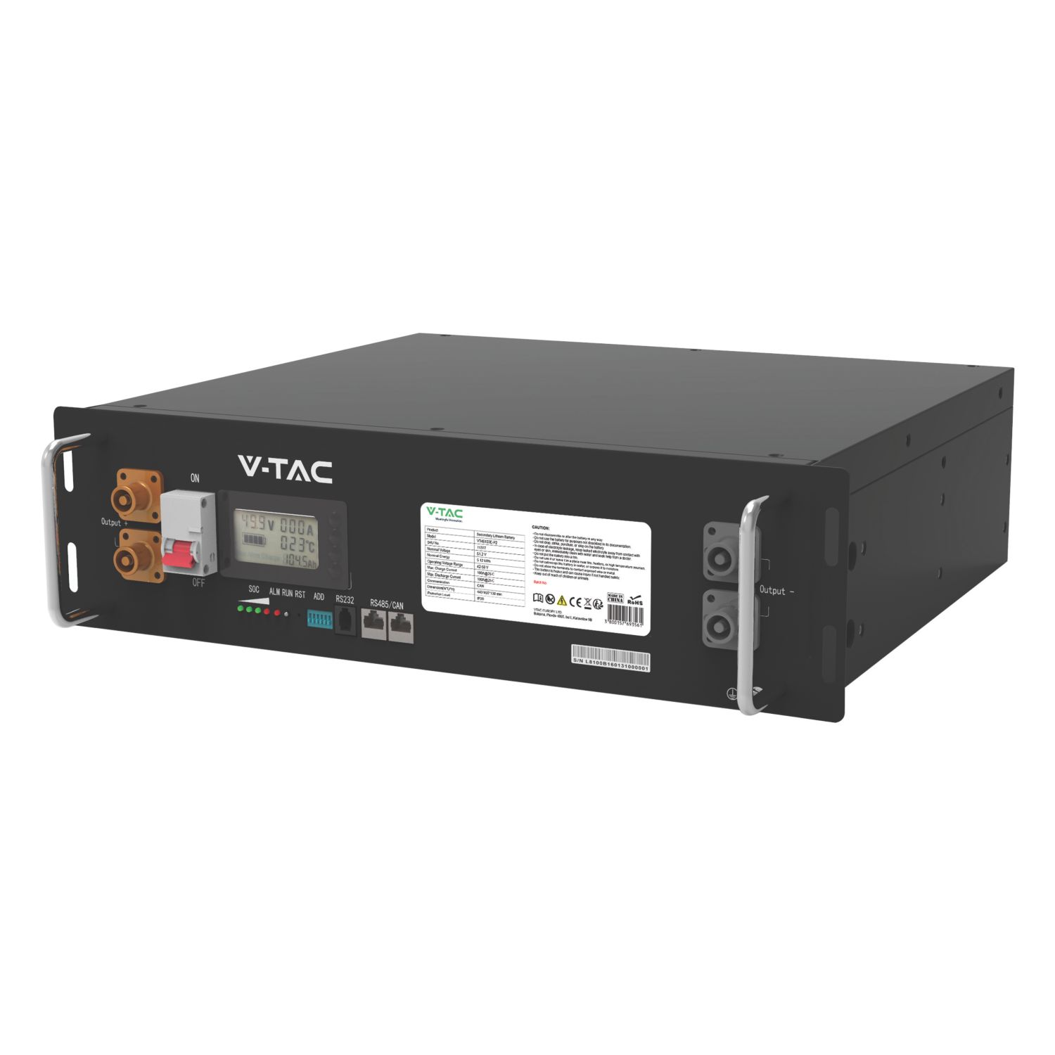 V-TAC 5.12kWh 51.2V Li-Ion Rack Mounted Solar Power Storage Battery (766RN)