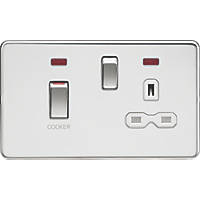 Knightsbridge SFR83MNPCW 45 & 13A 2-Gang DP Cooker Switch & 13A DP Switched Socket Polished Chrome with LED with White Inserts