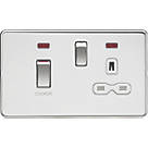 Knightsbridge  45 & 13A 2-Gang DP Cooker Switch & 13A DP Switched Socket Polished Chrome with LED with White Inserts