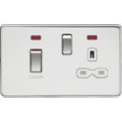 Knightsbridge  45A 2-Gang DP Cooker Switch & 13A DP Switched Socket Polished Chrome with LED with White Inserts
