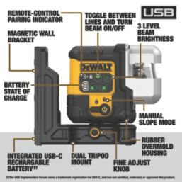 DEWALT DCLE14301GB-XJ Green Self-Levelling Multi-Line USB 3 x 180° Beam Laser
