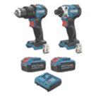 Refurb Erbauer ERI1092COM ERI1093IPD 18V 2 x 4.0Ah Li-Ion EXT Brushless Cordless Combi Drill & Impact Driver Twin Pack
