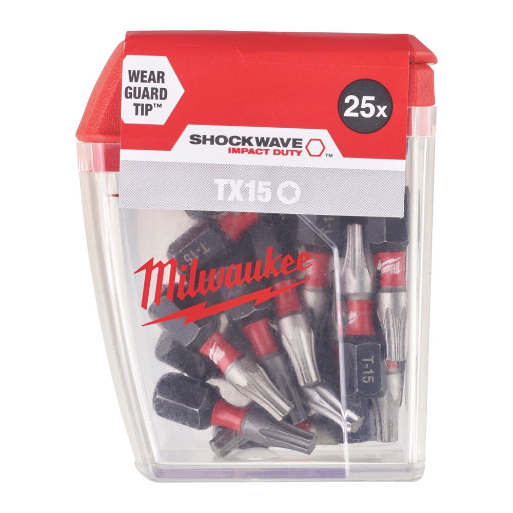 Milwaukee SHOCKWAVE 1/4" 25mm Hex Shank TX15 Screwdriver Bits 25 Pack