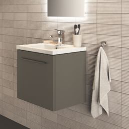 Ideal Standard i.life S Wall Hung Vanity Unit with Black Handle & Basin Matt Quartz Grey 510mm x 385mm x 475mm