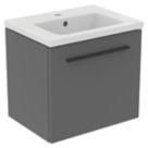 Ideal Standard i.life S Wall Hung Vanity Unit with Black Handle & Basin Matt Quartz Grey 510mm x 385mm x 475mm