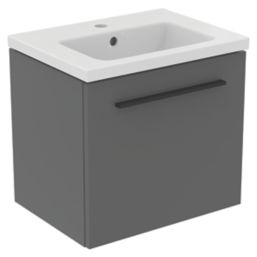 Ideal Standard i.life S Wall Hung Vanity Unit with Black Handle & Basin Matt Quartz Grey 510mm x 385mm x 475mm