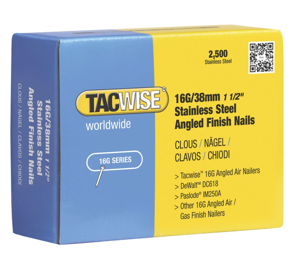 Tacwise Stainless Steel Angled Finishing Nails 16ga x 38mm 2500 Pack Screwfix