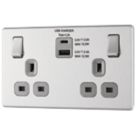 LAP  13A 2-Gang DP Switched Socket + 4.2A 15W 2-Outlet Type A & C USB Charger Brushed Stainless Steel with Graphite Inserts