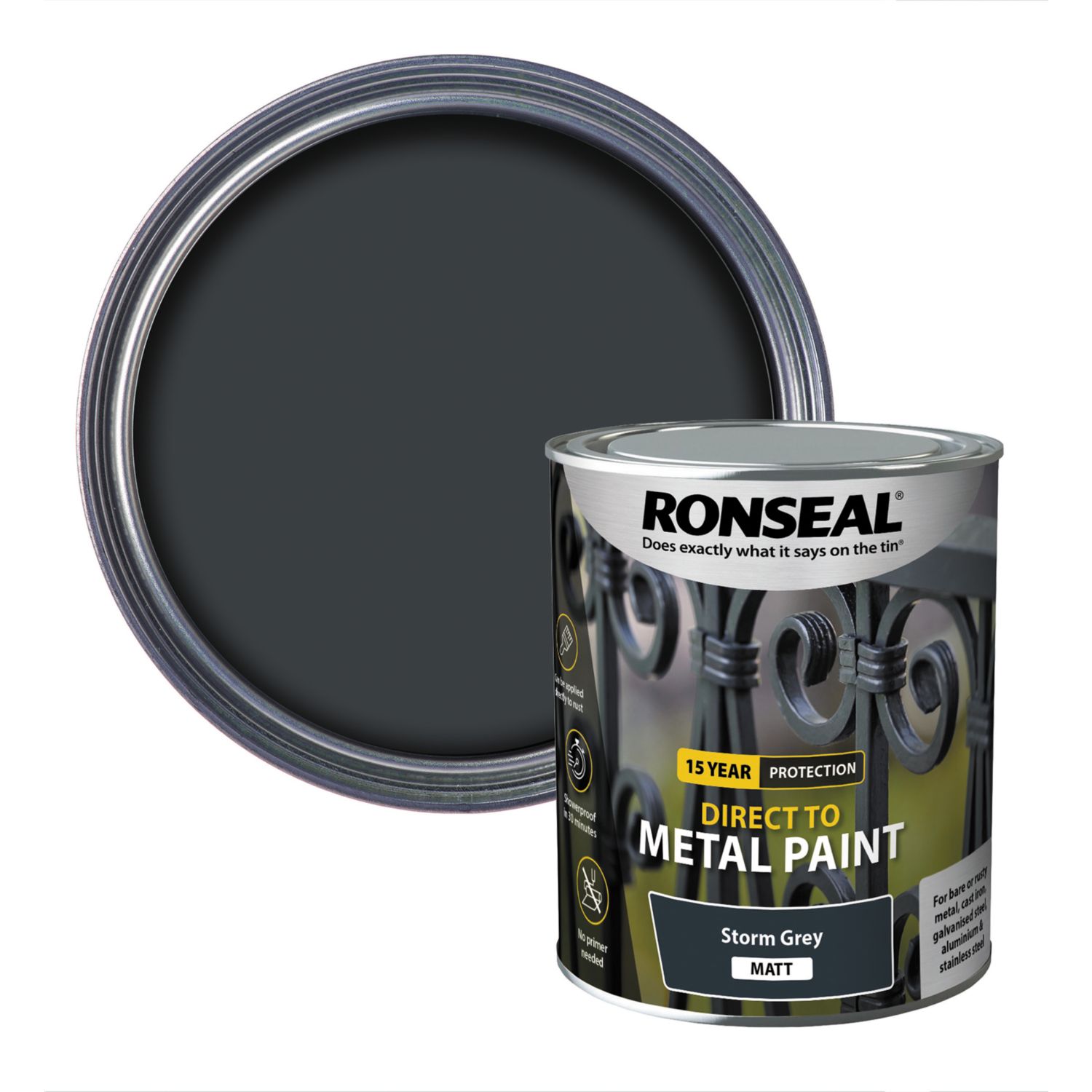 Ronseal 750ml Storm Grey Matt Anti Corrosive Metal Paint (767KK)