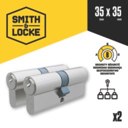Smith & Locke 1 Star 6-Pin Euro Double Cylinder Locks 35-35 (70mm) Silver 2 Pack