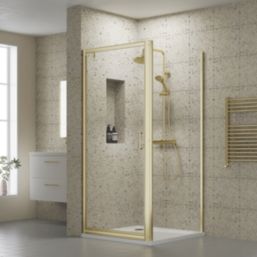 ETAL  Framed Square Pivot Door Shower Enclosure & Tray  Brushed Brass 895mm x 890mm x 1940mm