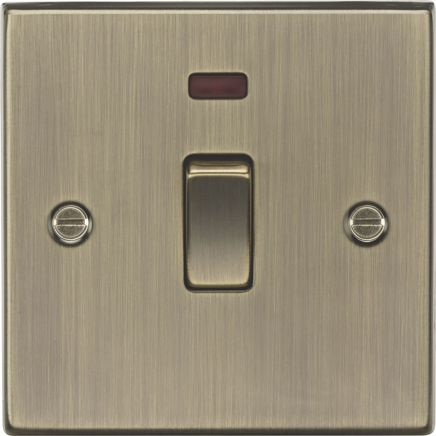 Knightsbridge 20A 1-Gang DP Control Switch Antique Brass with LED (767TY)
