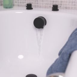 ETAL Freeflow Matt Black Round Head Bath Overflow Filler Tap  With Pop-Up Waste