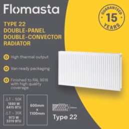 Flomasta 600mm x 1100mm 6415BTU White Type 22 Convector Radiator