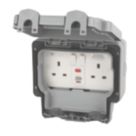 MK Masterseal Plus IP66 13A 2-Gang DP Weatherproof Outdoor Switched Passive RCD Socket