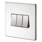 Crabtree Platinum 10AX 3-Gang 2-Way Light Switch  Polished Chrome