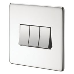 Crabtree Platinum 10AX 3-Gang 2-Way Light Switch  Polished Chrome