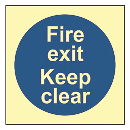 Photoluminescent "Fire Exit Keep Clear" Sign 100mm x 100mm