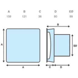 Manrose CQF100HT 100mm (4") Axial Bathroom Extractor Fan with Humidistat & Timer White 240V