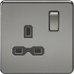 Knightsbridge  13A 1-Gang DP Switched Single Socket Black Nickel  with Black Inserts