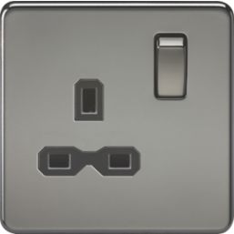 Knightsbridge  13A 1-Gang DP Switched Single Socket Black Nickel  with Black Inserts