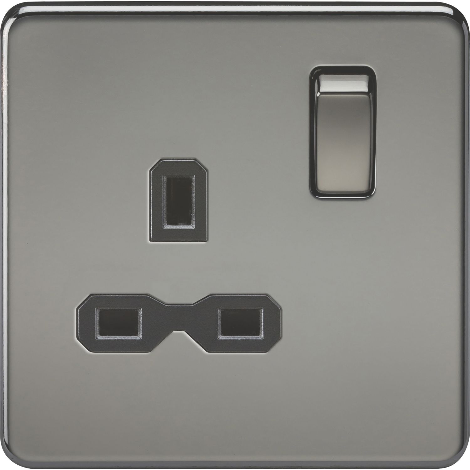 Knightsbridge 13A 1-Gang DP Switched Single Socket Black Nickel with Black Inserts (768TX)