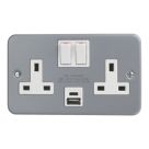 Essentials  13A 2-Gang 2-Pole Switched Metal Clad Socket + 3A 30W 2-Outlet Type A & C USB Charger with White Inserts