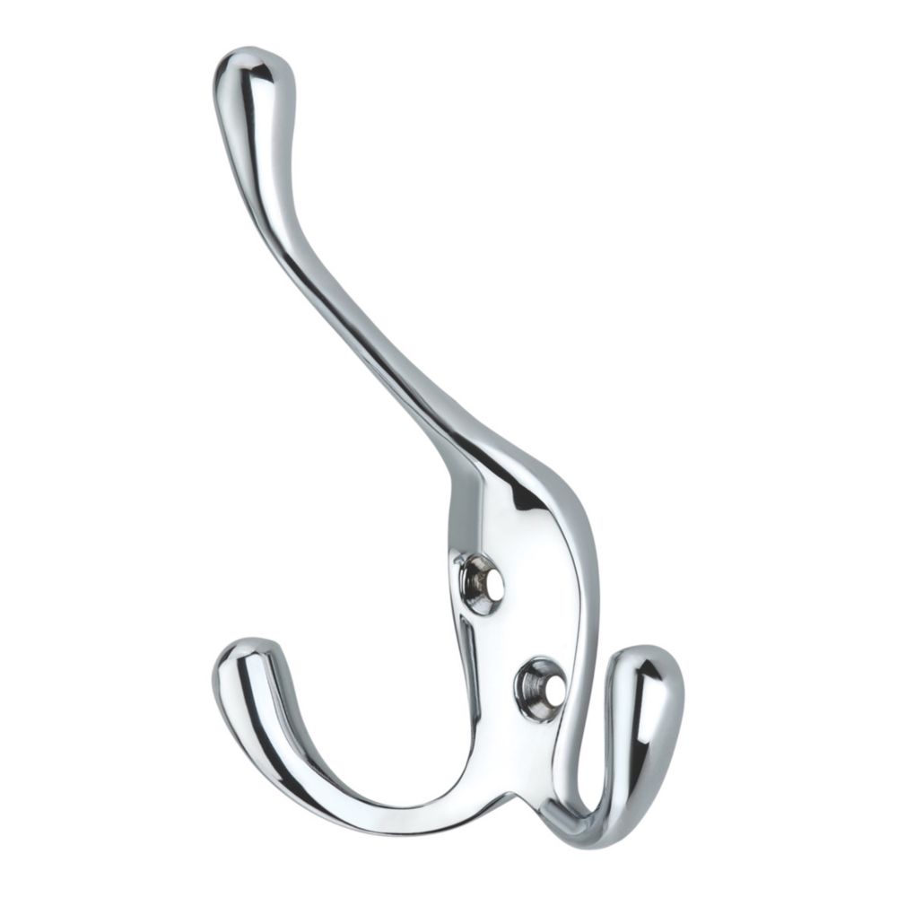 Essentials Tri-Hooks Polished Chrome 100mm 5 Pack - Screwfix