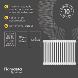 Flomasta 600mm x 785mm 3376BTU White Horizontal 3 Column Radiator