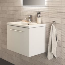 Ideal Standard i.life S Wall Hung Vanity Unit with Chrome Handle & Basin Matt White 600mm x 375mm x 475mm