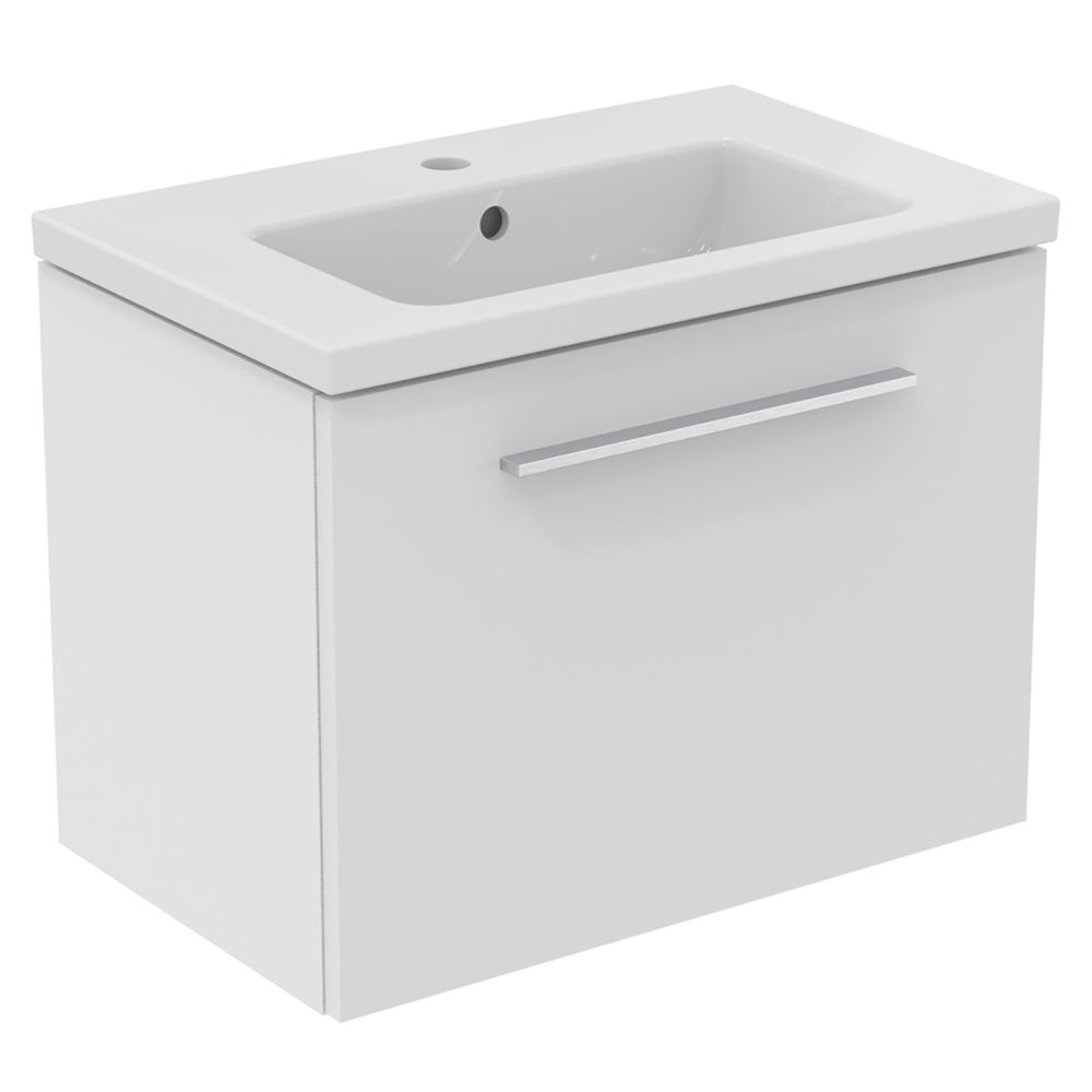 Ideal Standard i.life S Wall Hung Vanity Unit with Chrome Handle & Basin Matt White 600mm x 375mm x 475mm