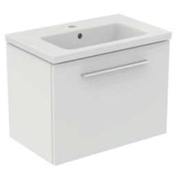 Ideal Standard i.life S Wall Hung Vanity Unit with Chrome Handle & Basin Matt White 600mm x 375mm x 475mm
