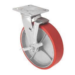 Essentials Industrial Braked Swivel Castor 200mm Red