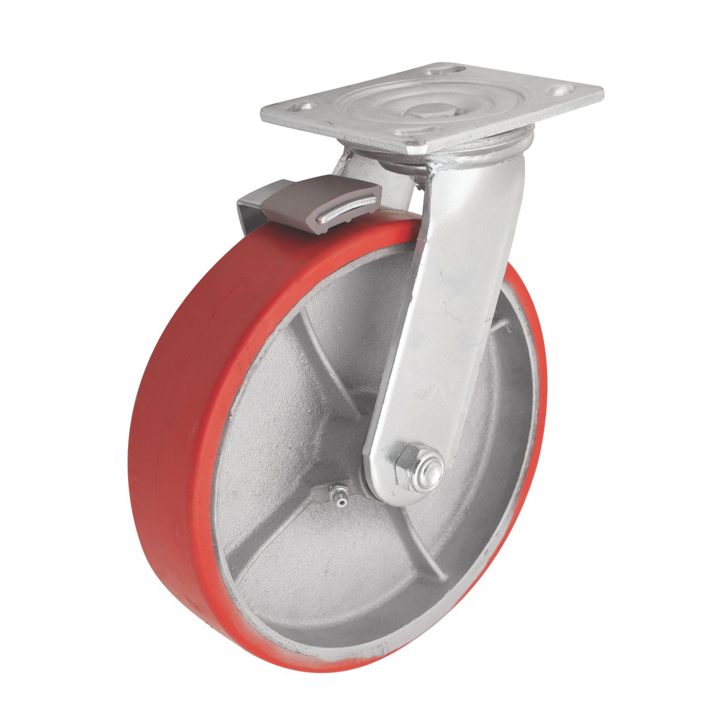 Essentials Industrial Braked Swivel Castor 200mm Red (770KH)