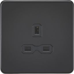 Knightsbridge  13A 1-Gang Unswitched Socket Matt Black with Black Inserts