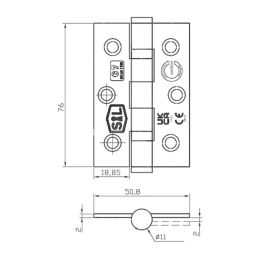 Smith & Locke  Brass Grade 7 Fire Rated Ball Bearing Door Hinges 76mm x 51mm 2 Pack