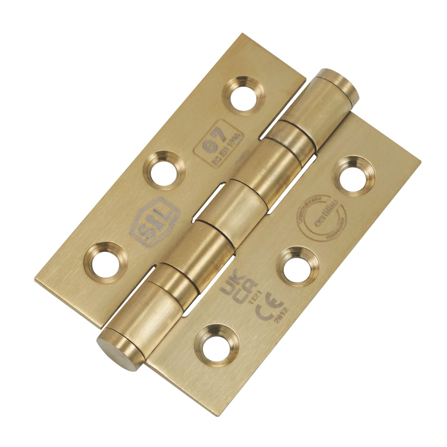 Smith & Locke Brass Grade 7 Fire Rated Ball Bearing Door Hinges 76mm x 51mm 2 Pack (770PY)