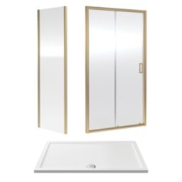 ETAL  Framed Rectangular Sliding Door Shower Enclosure & Tray  Brushed Brass 1390mm x 890mm x 1940mm