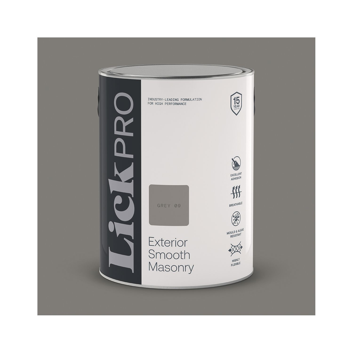 LickPro 5Ltr Smooth Grey 09 Masonry Paint (770TM)