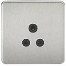 Knightsbridge  5A 1-Gang Unswitched Socket Brushed Chrome with Black Inserts