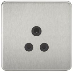 Knightsbridge  5A 1-Gang Unswitched Socket Brushed Chrome with Black Inserts