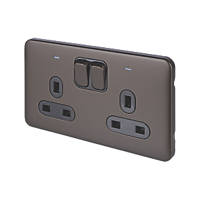Schneider Electric Lisse Deco 13A 2-Gang DP Switched Plug Socket Mocha Bronze with LED with Black Inserts