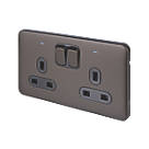 Schneider Electric Lisse Deco 13A 2-Gang DP Switched Plug Socket Mocha Bronze with LED with Black Inserts