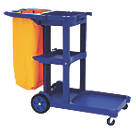 Blue 3-Shelf Cleaning Trolley with Bag 972mm