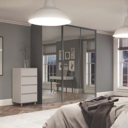 Spacepro Classic 3-Door Sliding Wardrobe Door Kit Graphite Frame Mirror Panel 2216mm x 2260mm